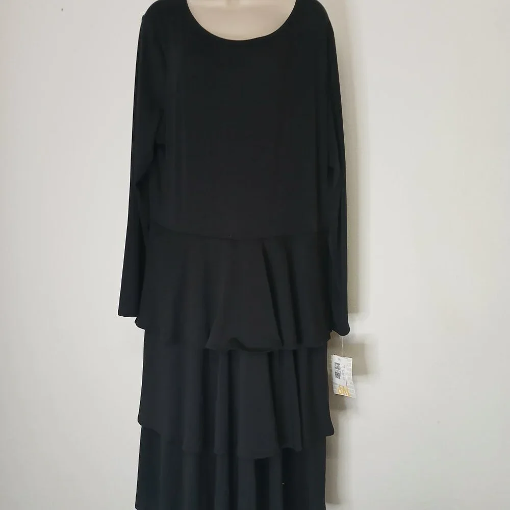 NWT LuLaRoe Georgia Black 3 tier ruffle mid length dress long sleeve size 3X - Picture 2 of 9